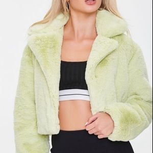 Forever21 Green faux fur cropped jacket